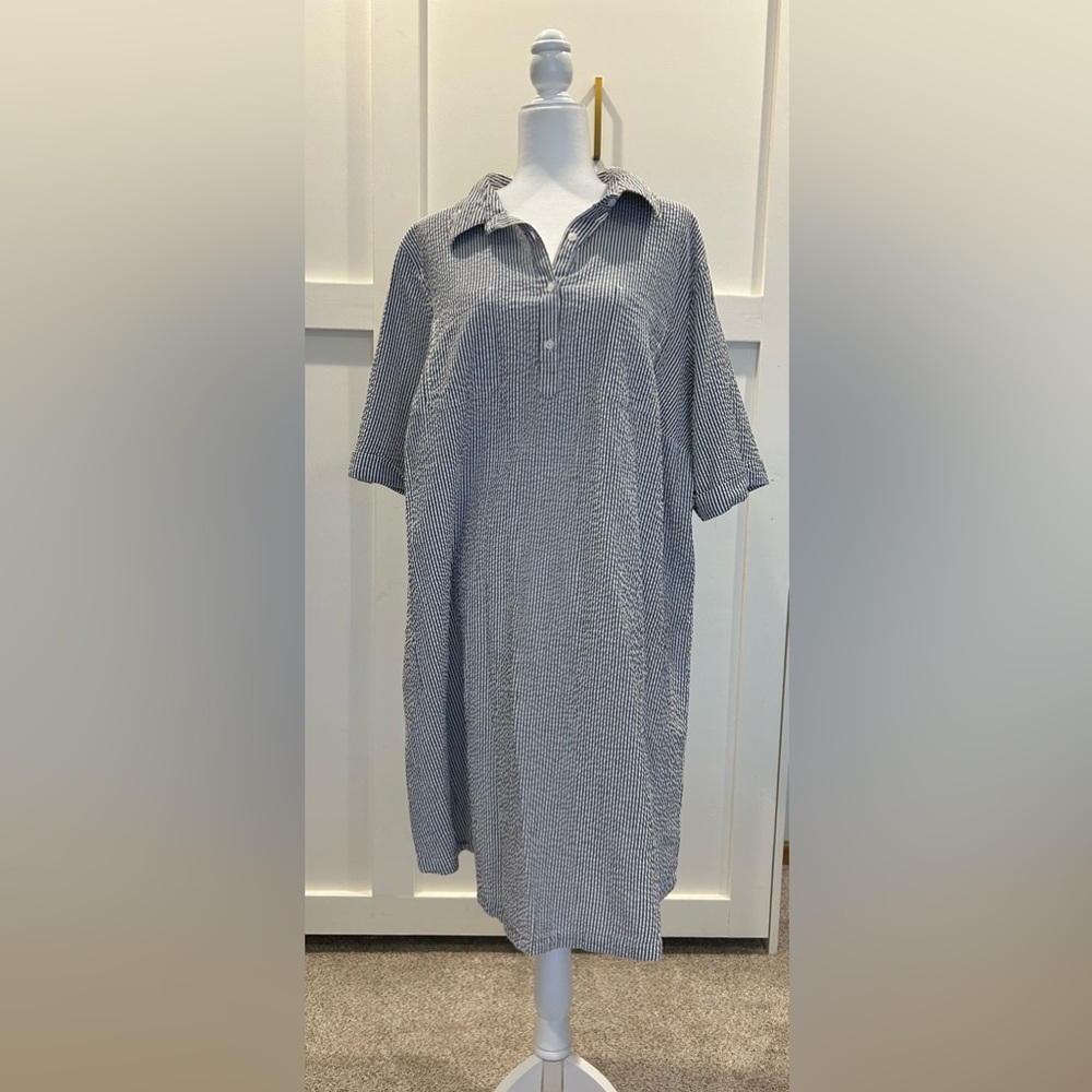 Karen Scott Navy Blue and White Casual Button Shirt Dress